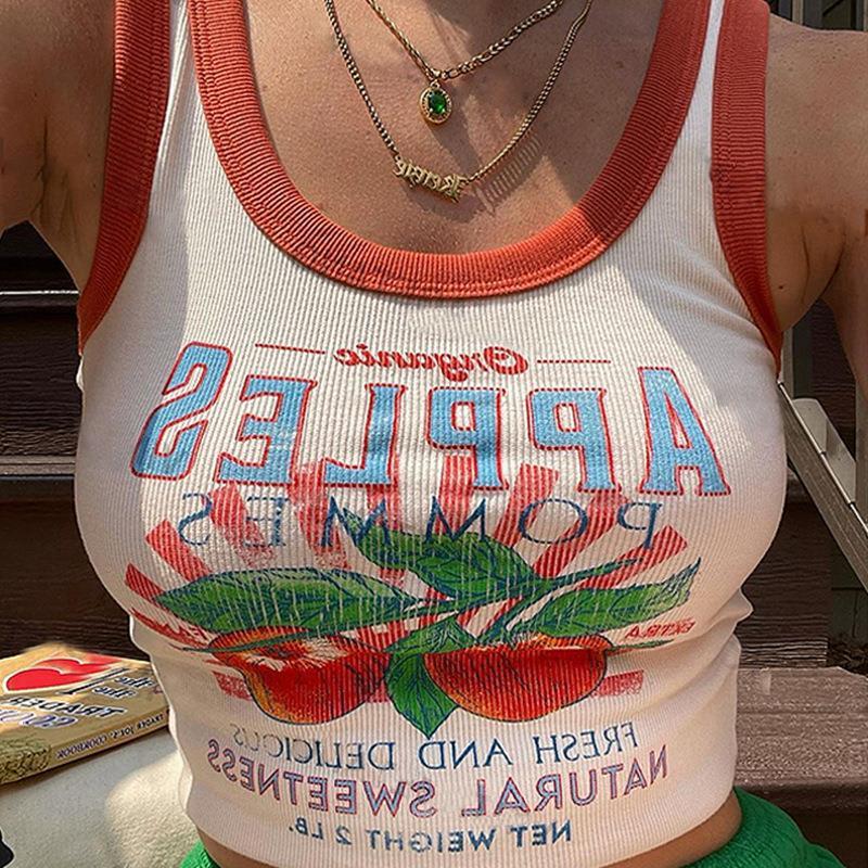 Dame Crop-top med vintage grafiktryk og elastiske stropper Stilla