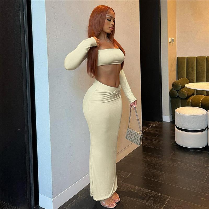 Dame Crop-Top og Nederdel Sæt med elegant taljering og lang snit Stilla