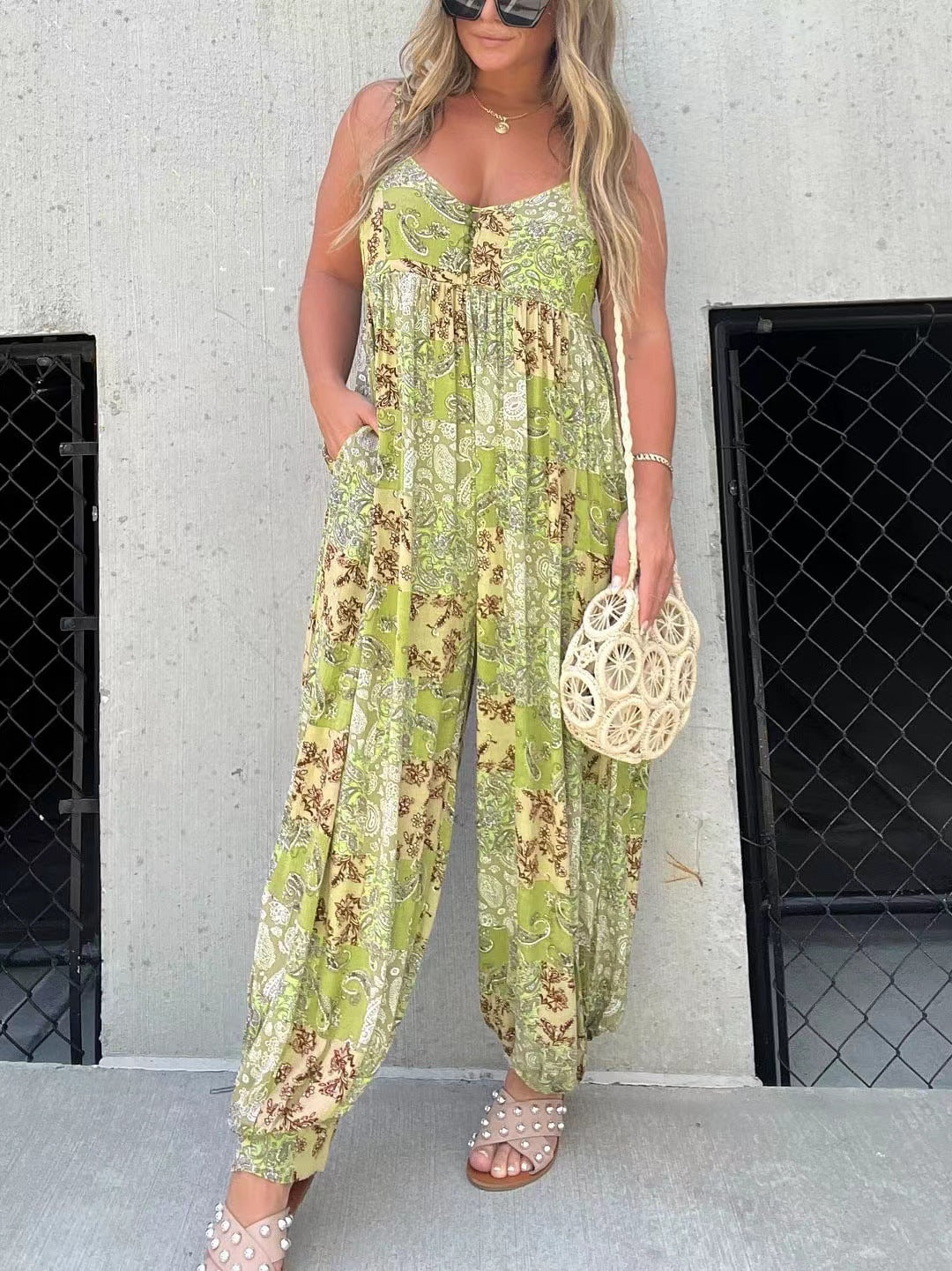 Dame luftig Boho- jumpsuit med elastisk fald og praktiske lommer Stilla