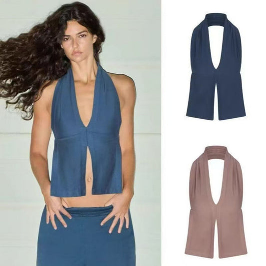 Dame Plisseret Jumpsuit med åben ryg Stilla