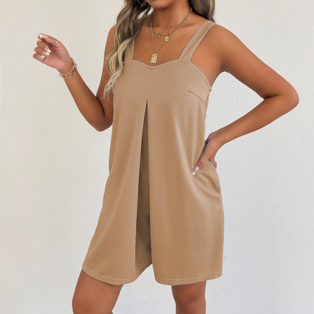 Dame Elegant Jumpsuit med åbne stropper og plissé-detalje Stilla