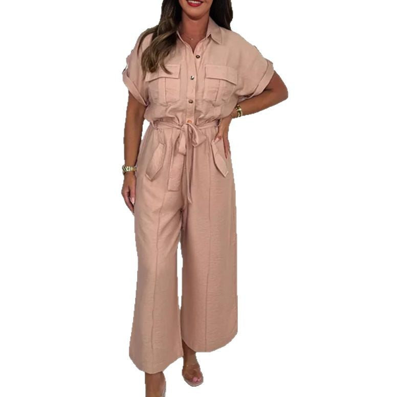 Dame bomulds jumpsuit med smart krave og praktiske lommer Stilla