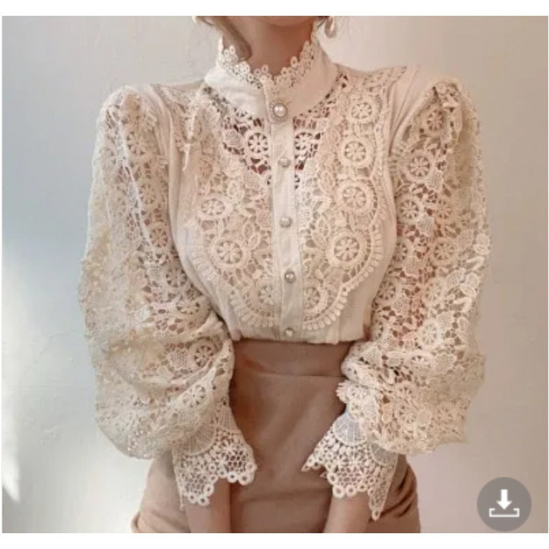 Dame elegant blonde bluse med pufærmer Stilla