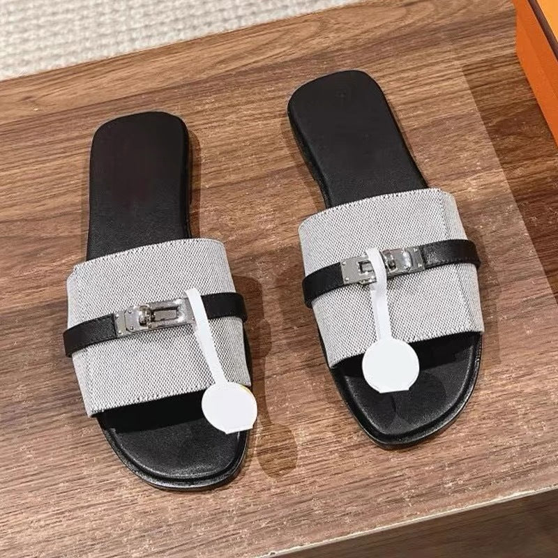 Dame Elegant Læder Slide Sandaler Stilla