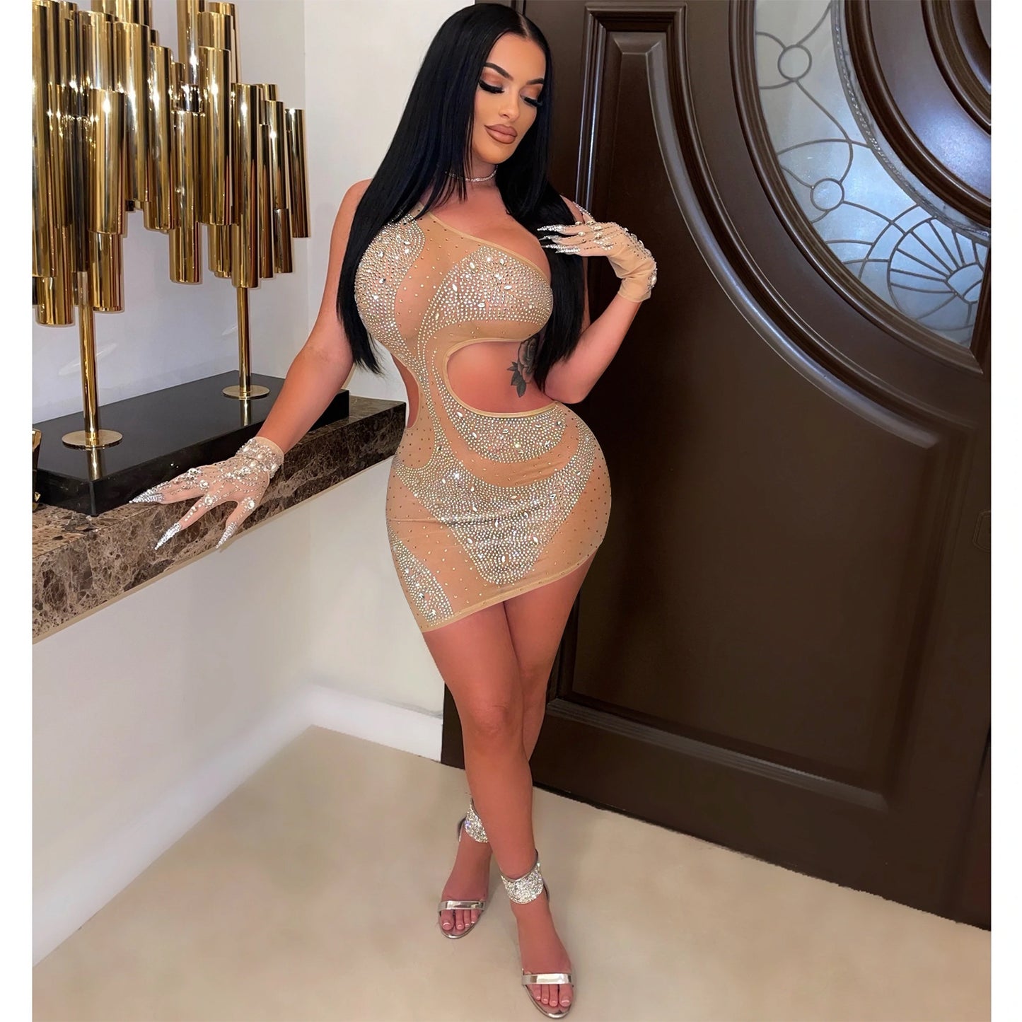 Dame Cut-Out Minikjole med strassdekorerede accenter Stilla