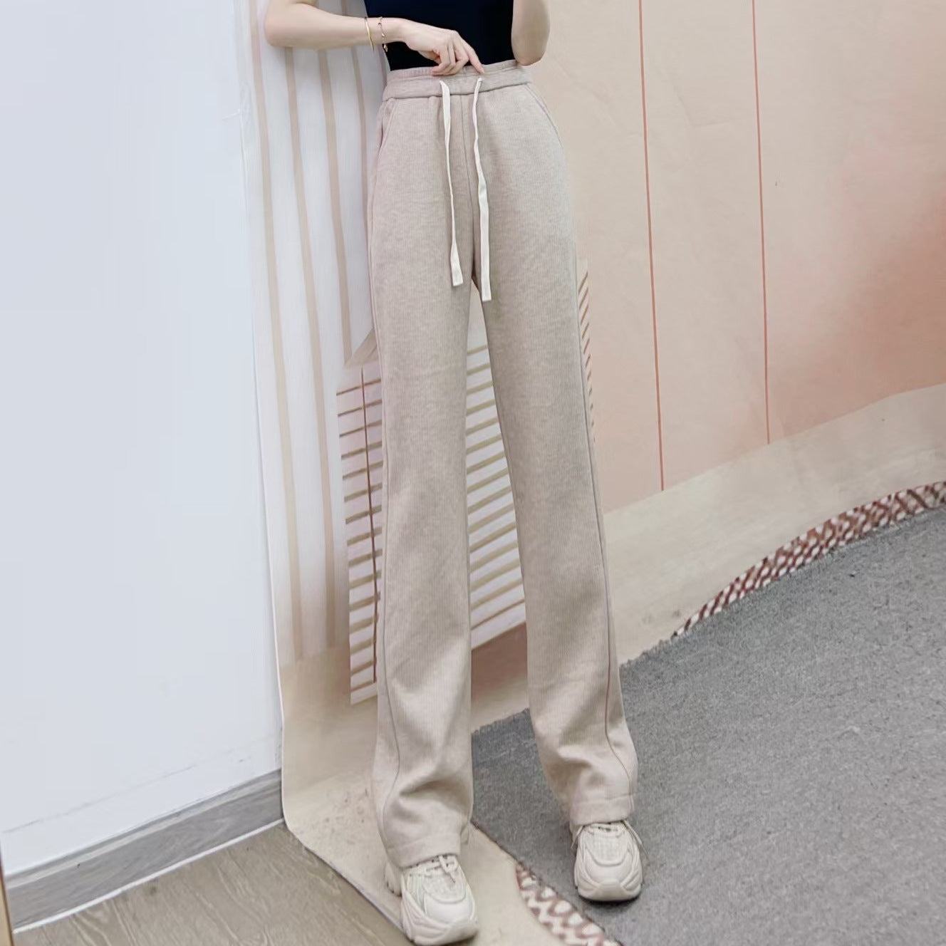 Dame elegant fritidsbukser med høj talje og justerbar snor Stilla