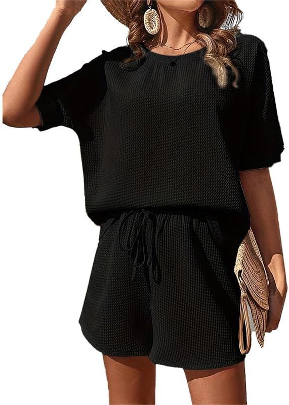 Dame afslappet kortærmet sæt med elastisk bånd og praktisk snøre Stilla