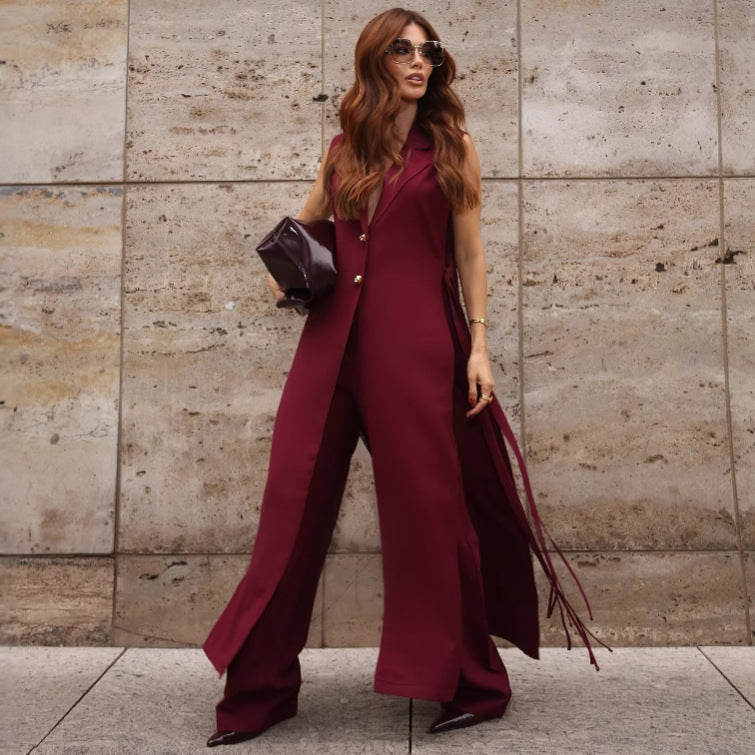 Dame Elegant og figursyet Jumpsuit med dyb V-halsudskæring og bredt ben Stilla