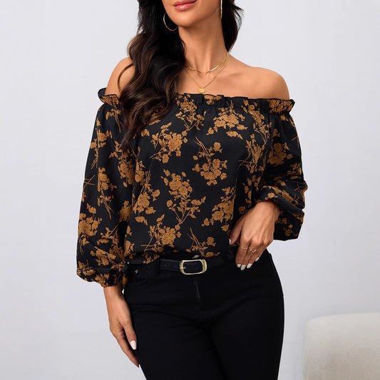 Dame Off-Shoulder Bluse med blomsterprint og elastisk bund Stilla
