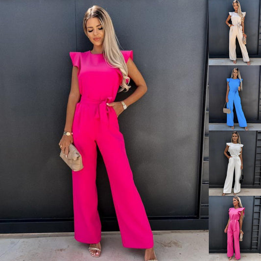 Dame elegant jumpsuit med bred ben og ruffleærmer Stilla