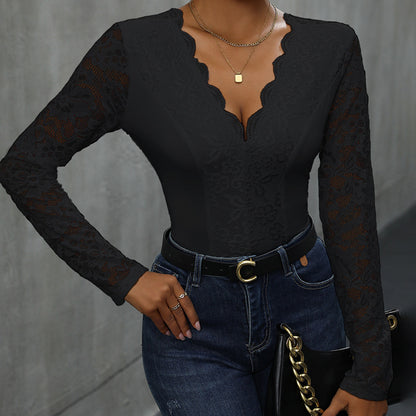 Dame Spids Bodysuit med V-hals og lange ærmer Stilla