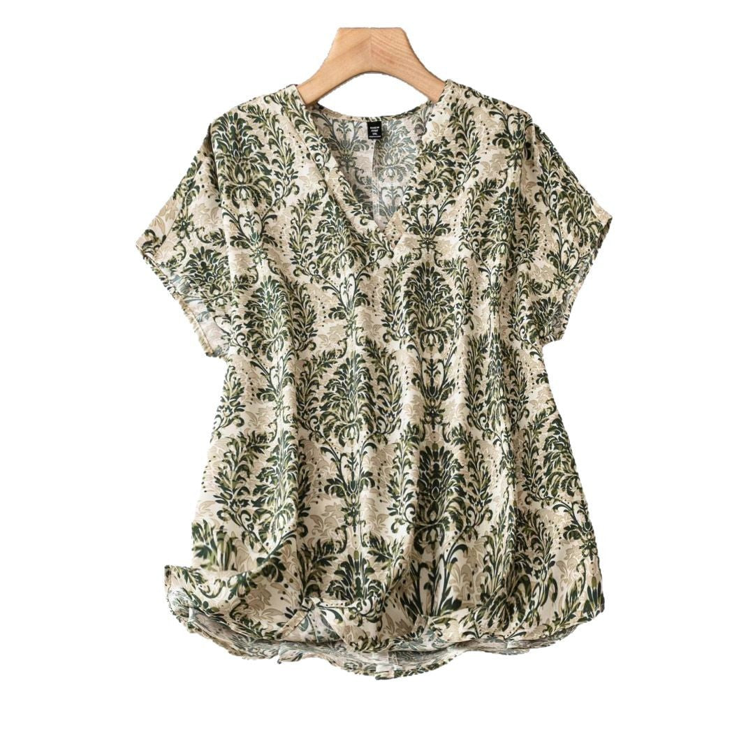 Dame Elegant Blomster Mønster Tunika Top Stilla