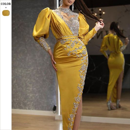 Dame Elegant aftenkjole med iøjnefaldende perle- og spidsedekorationer Stilla