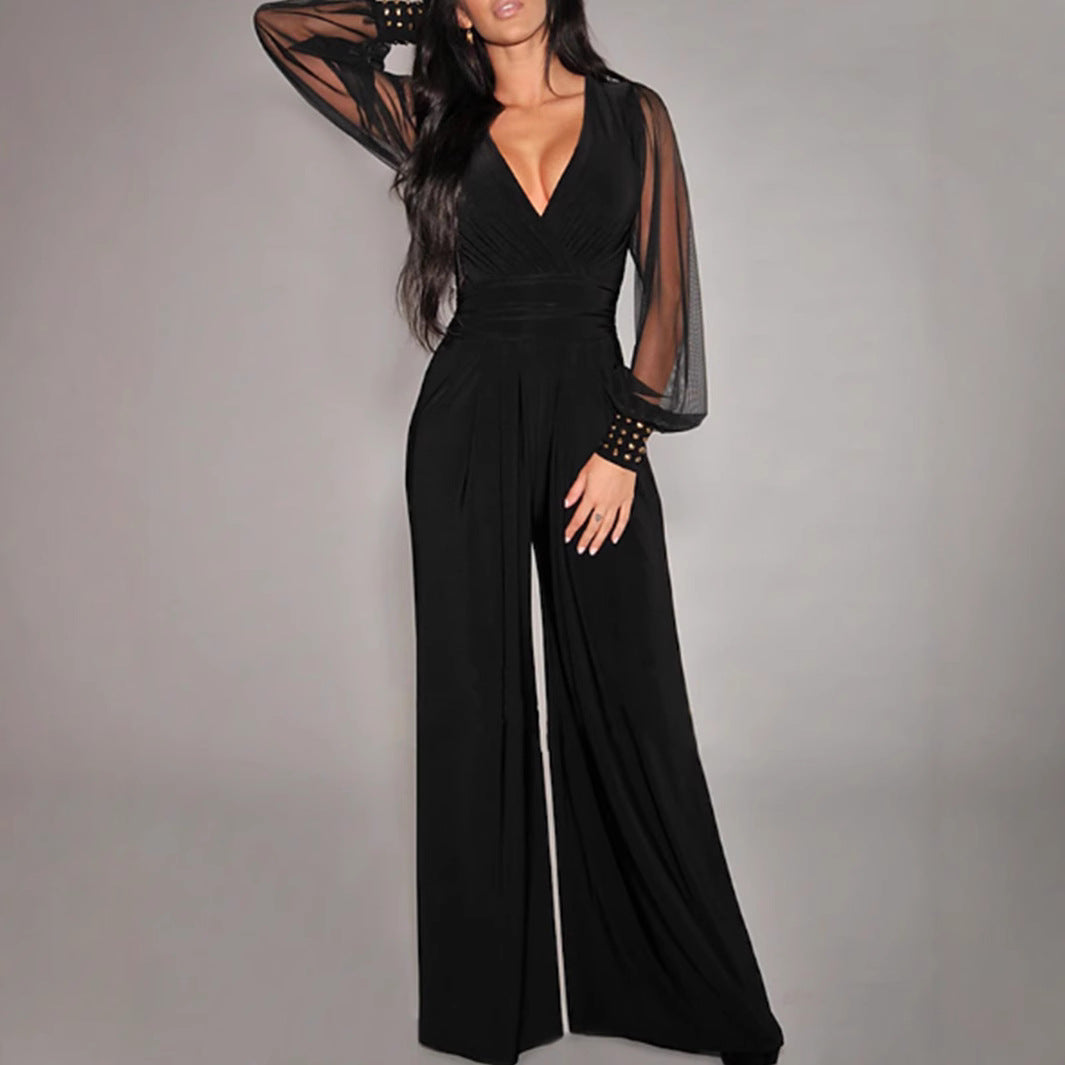Dame Elegant Jumpsuit med gennemsigtige ærmer og figursyet skæring Stilla