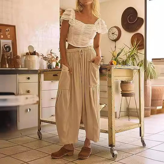 Dame afslappet haremsbukser med praktiske sidelommer og elastisk talje Stilla