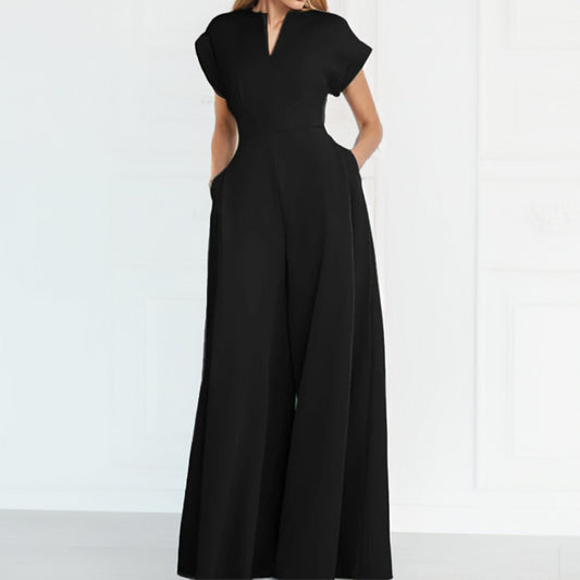 Dame jumpsuit med elegant V-udskæring og bredt ben Stilla