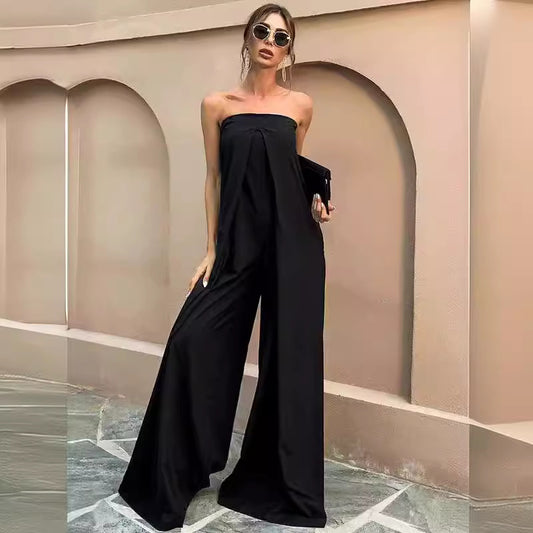 Dame Højkvalitets Jumpsuit uden stropper med flydende silhuet Stilla
