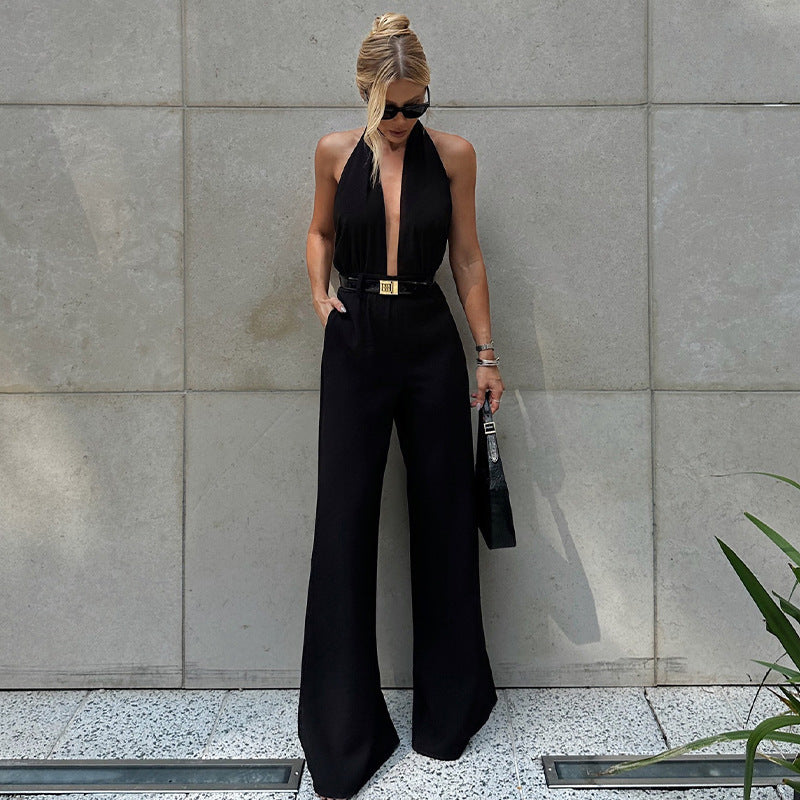 Dame Elegant Halter-Jumpsuit med dyb V-udskæring og sidelukning Stilla