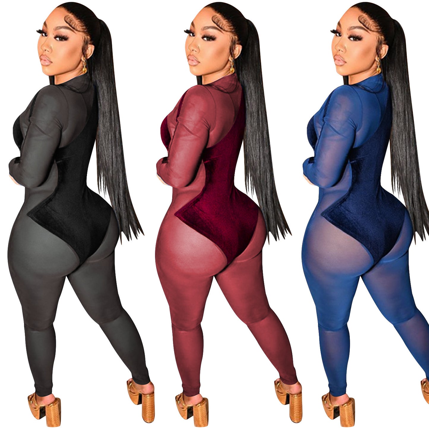 Dame Elegant Bodysuit med transparente indlæg og dyb udskæring Stilla