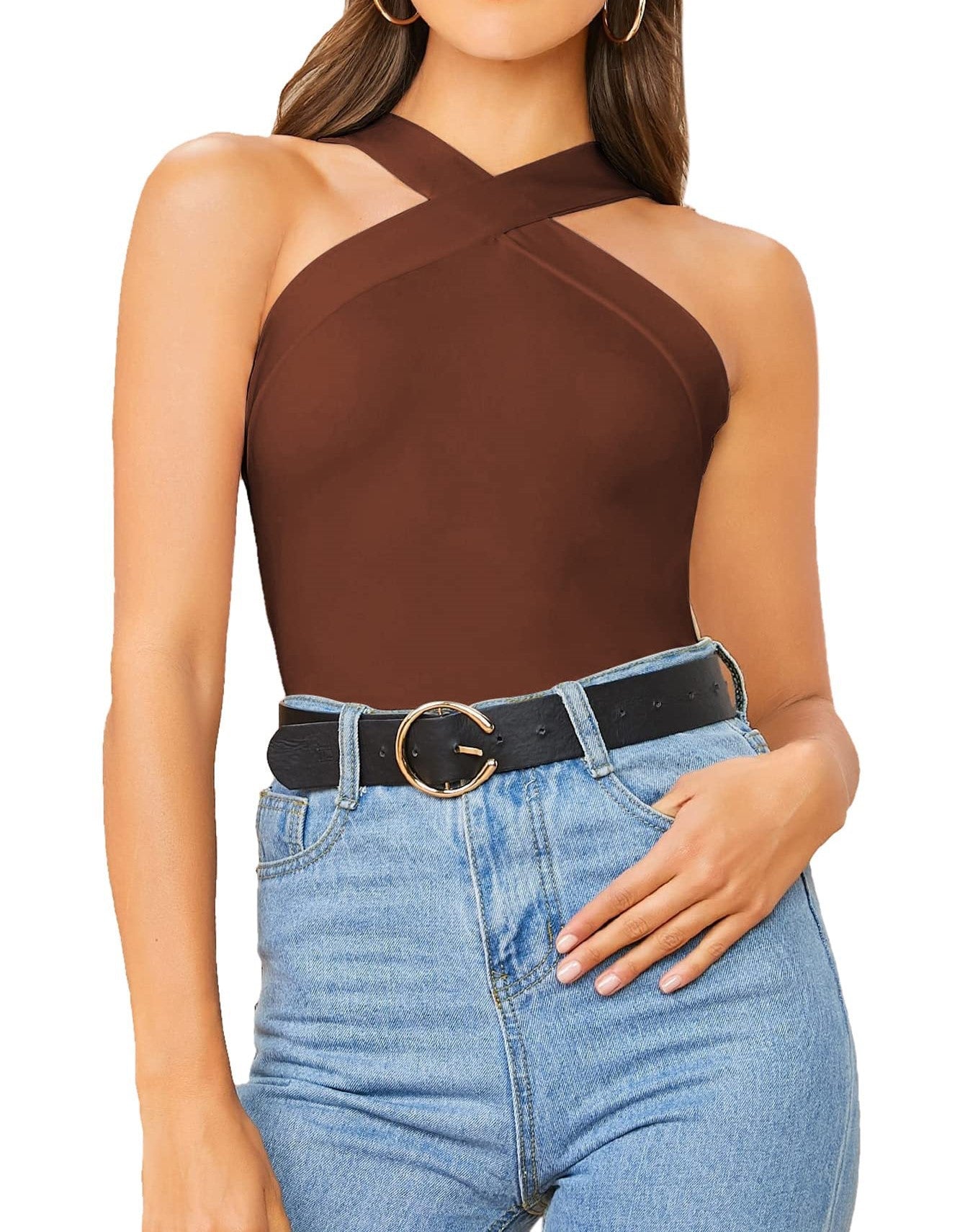 Dame Elegant asymmetrisk bodysuit med korsformet skulderdesign Stilla