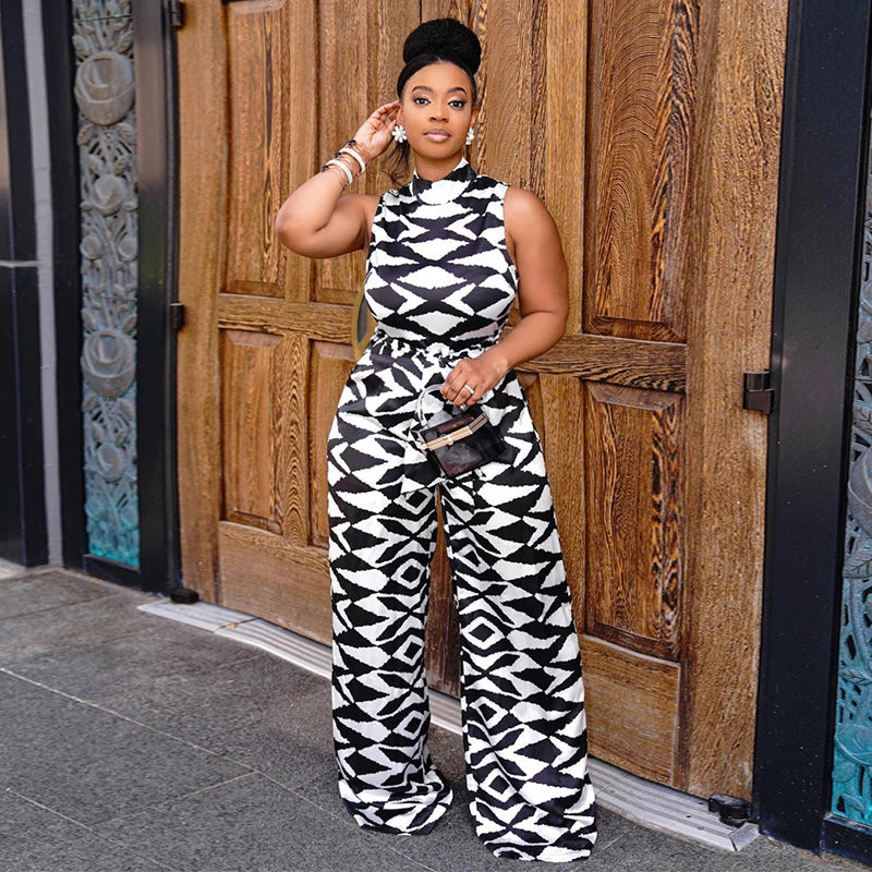 Dame Elegant Jumpsuit med vidde ben og stilfulde mønstre Stilla