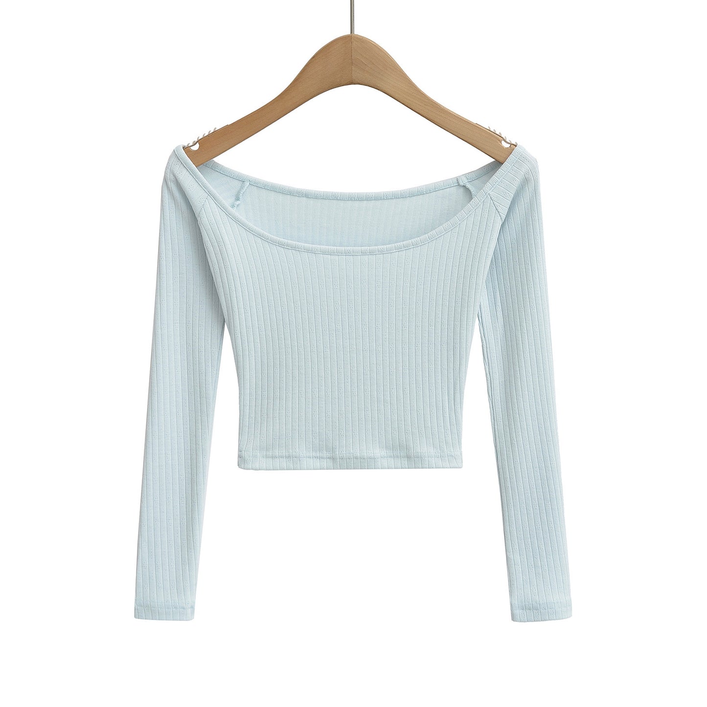 Dame cropped Langærmet skjorte med elegant Rundhalsshalsudskæring og fin ribstruktur Stilla