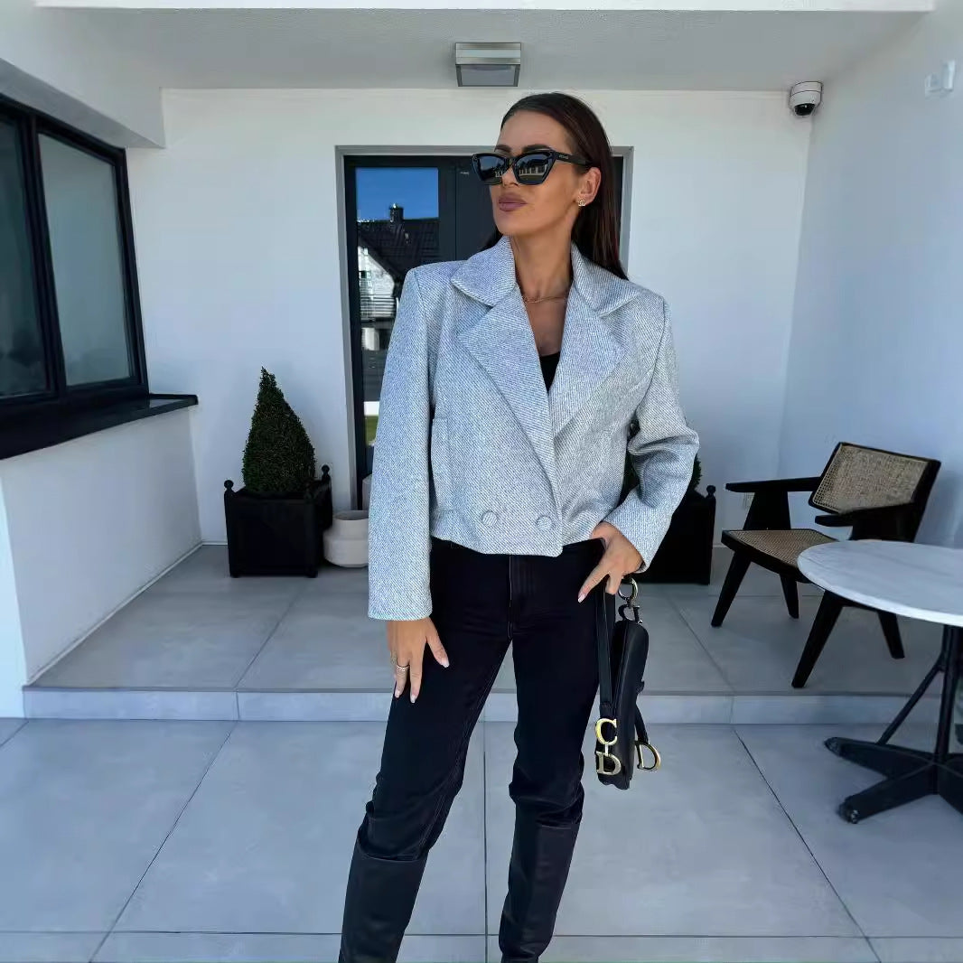 Dame elegant Cropped Blazer i struktureret design med dobbelt knaplukning Stilla