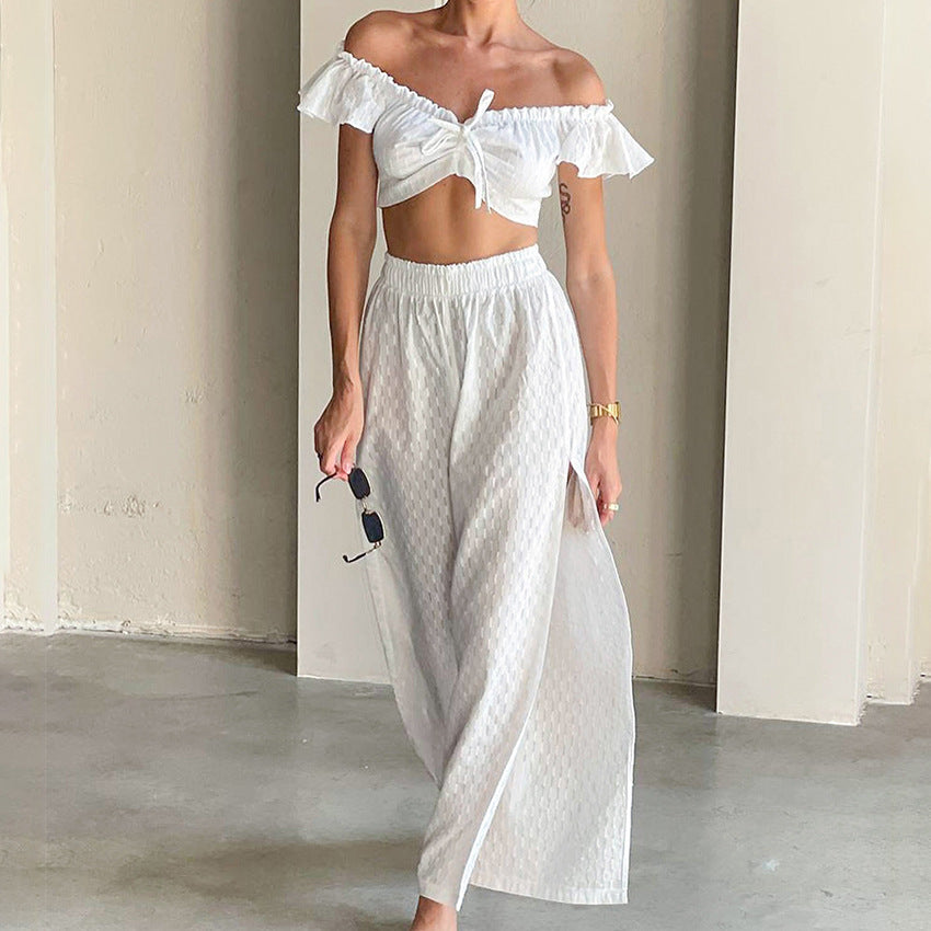 Dame Crop-Top og afslappede Palazzo-bukser med høj talje Stilla