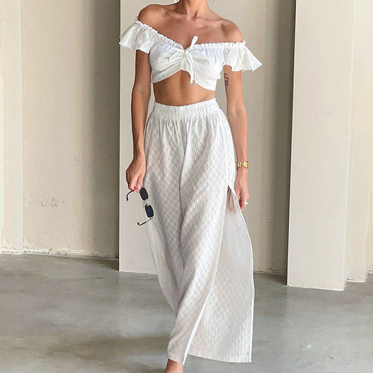 Dame Crop-Top og afslappede Palazzo-bukser med høj talje Stilla