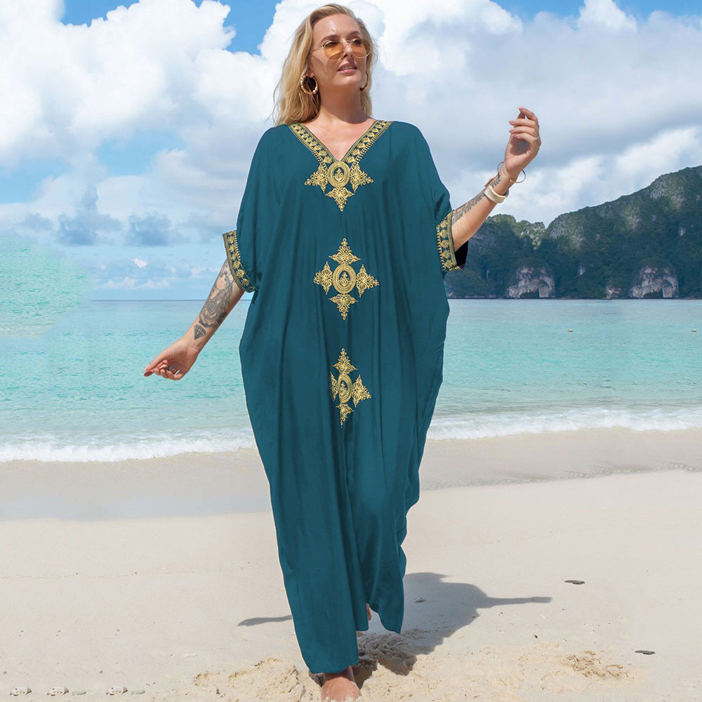 Dame elegant Kaftan med kunstnerisk broderi Stilla