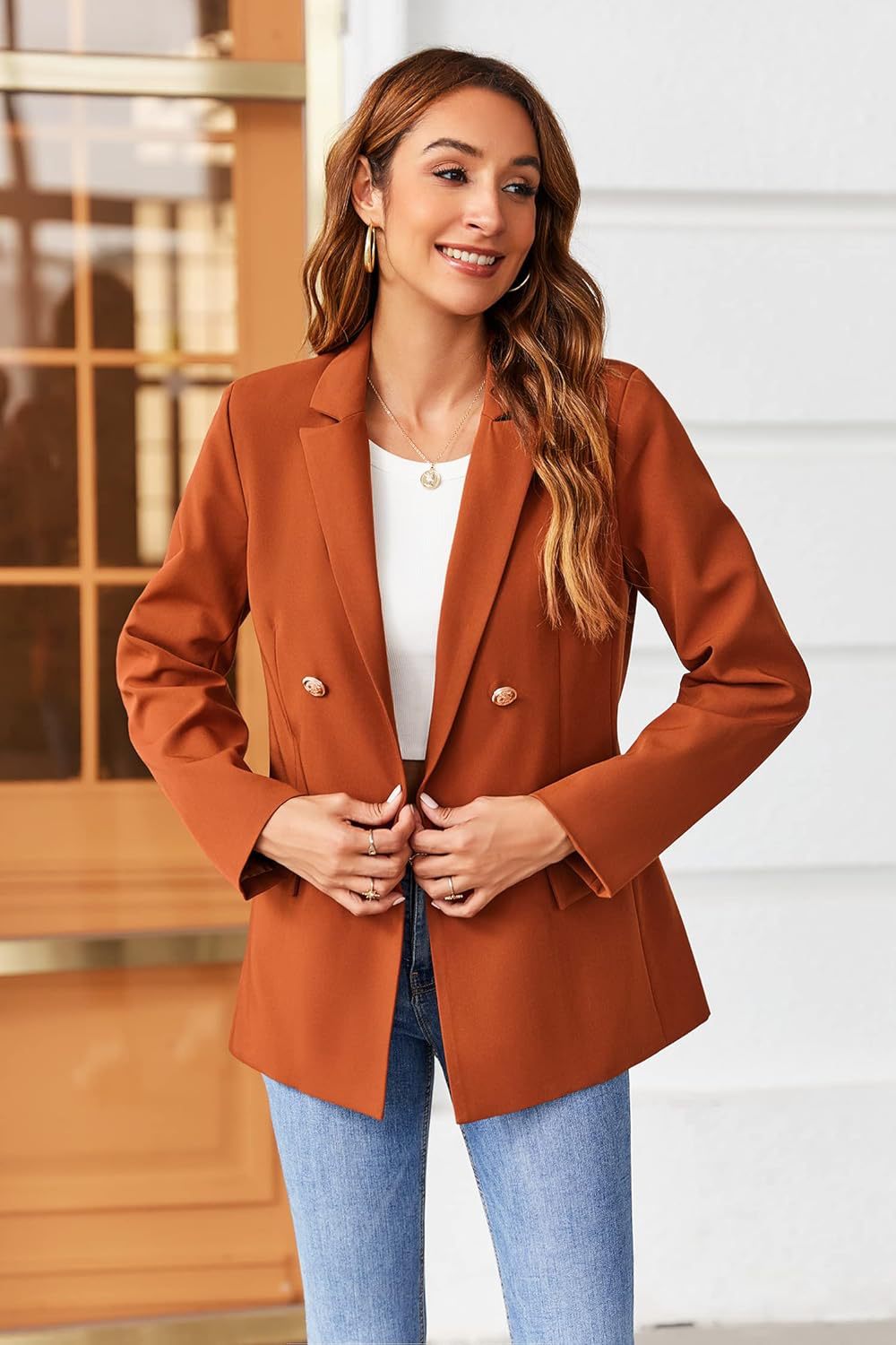 Dame elegant blazer med dobbelt knaplukning og struktureret snit Stilla