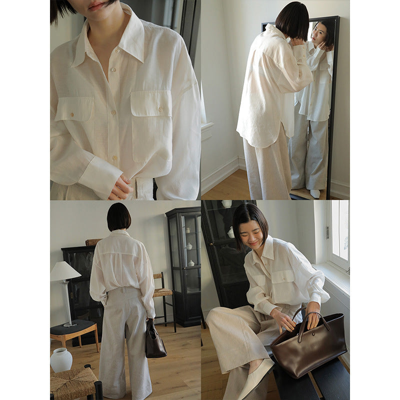 Dame afslappet bluse med fine knapdetaljer og praktiske brystlommer Stilla