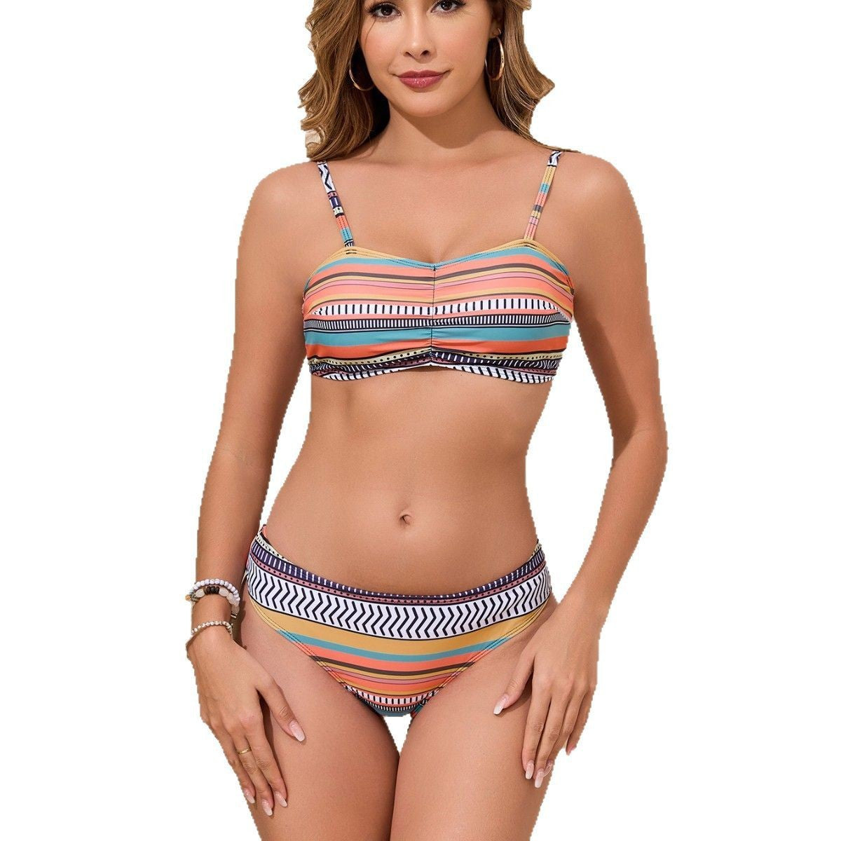 Dame badetøjssæt med muntert mønster og farverige kvaster Stilla