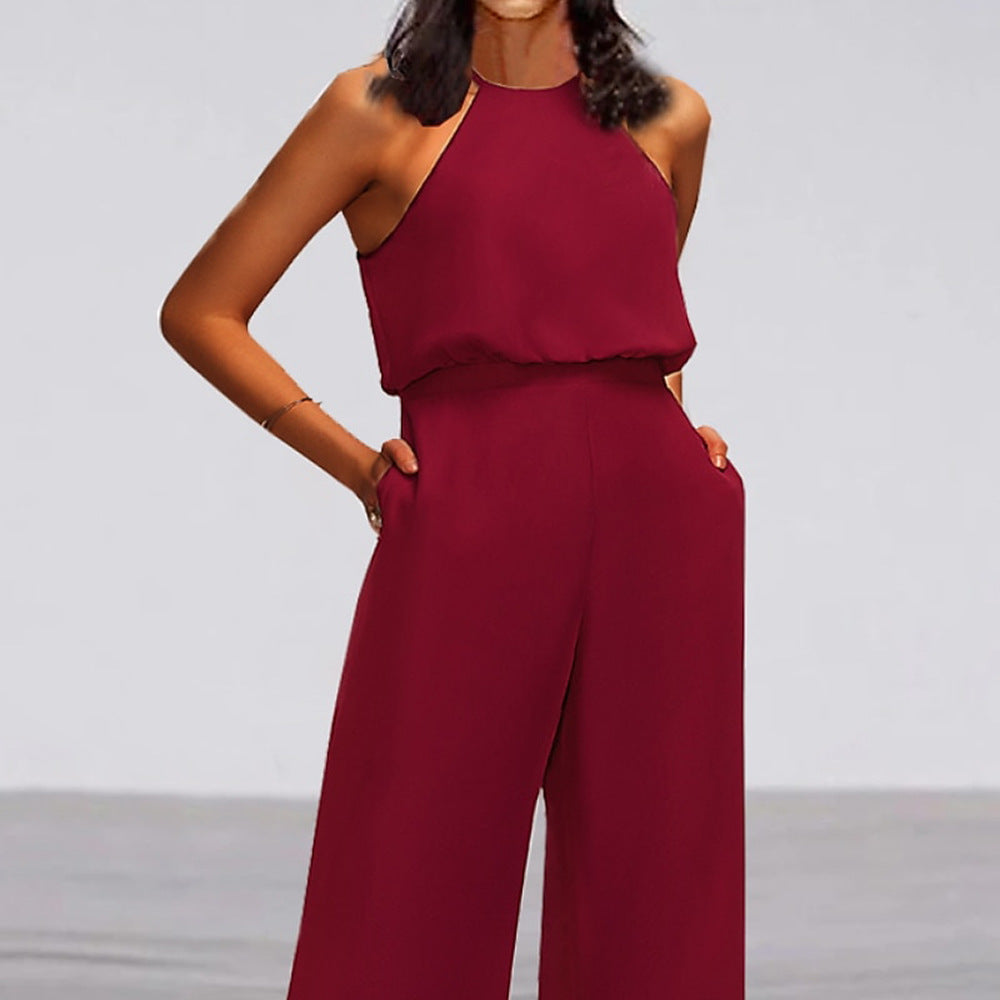 Dame elegant Jumpsuit med vidde ben og suave stropper Stilla