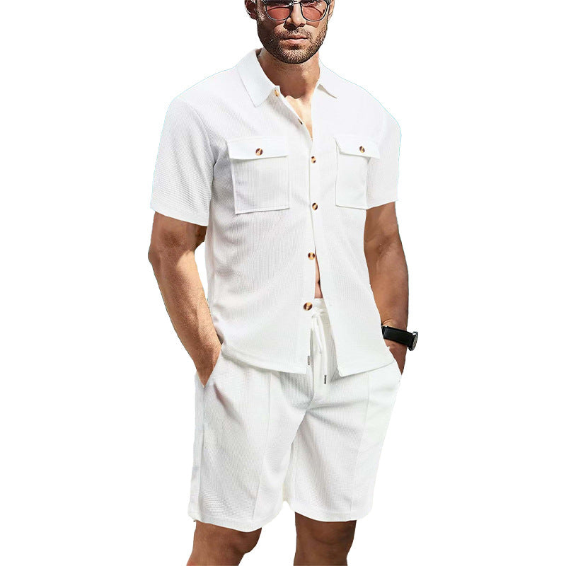 Herrer casual kortærmet skjorte og elastiske shorts-sæt Stilla
