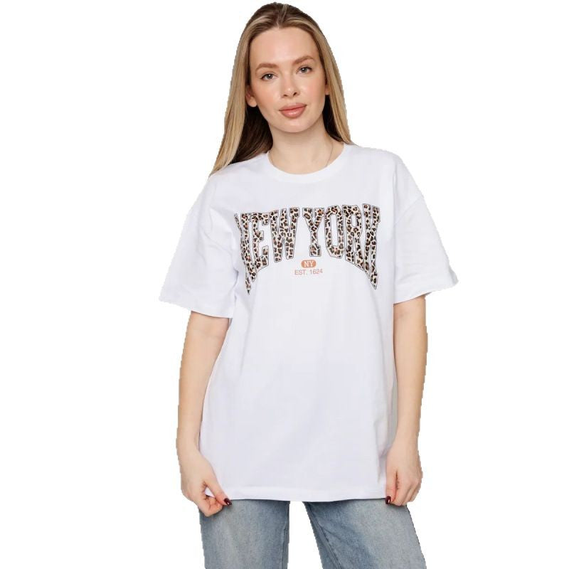 Dame afslappet T-shirt med iøjnefaldende New York leopardtrykt Stilla
