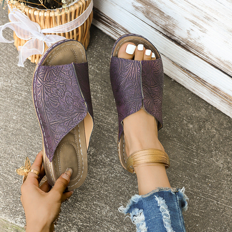 Dame åbne pantoletten med blomstret design Stilla