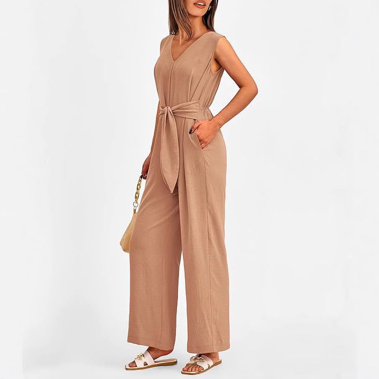 Dame Jumpsuit med elegant V-halsudskæring og bælte Stilla