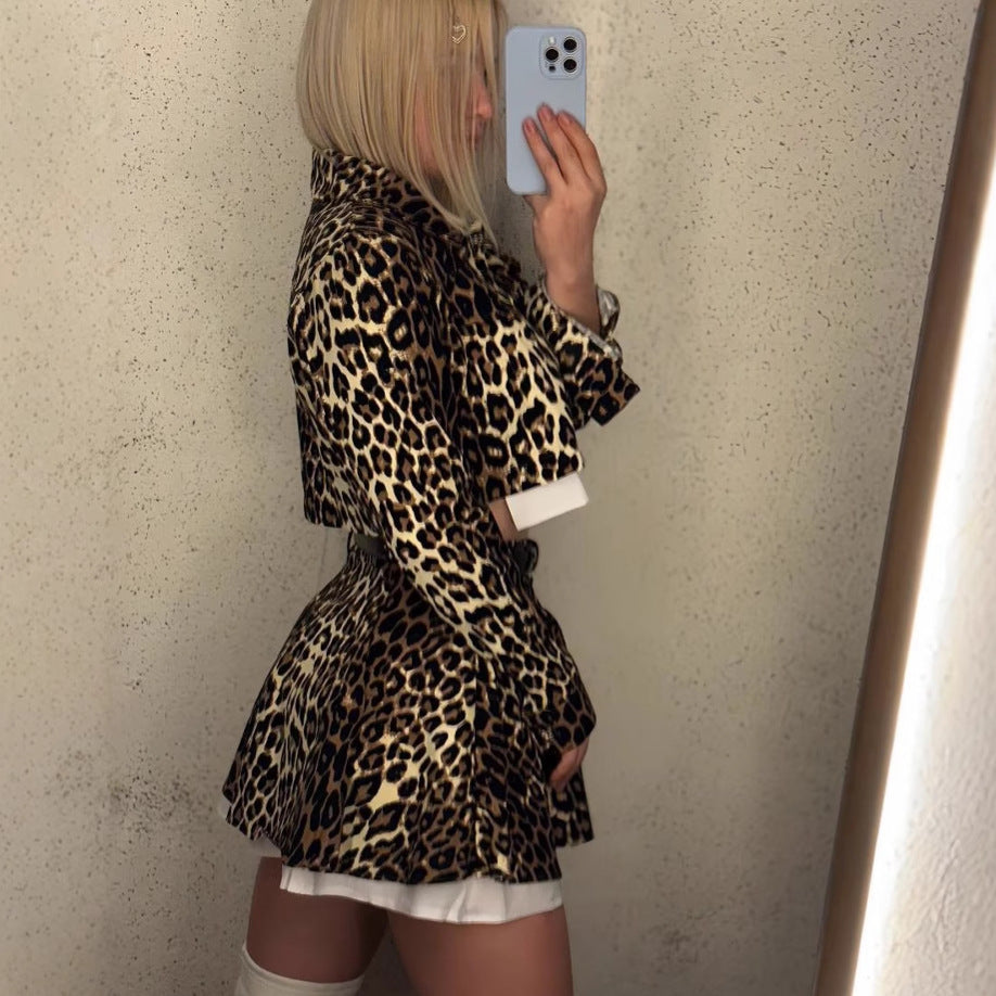 Dame Dyrisk mønstret blazer- og miniskørt-sæt Stilla