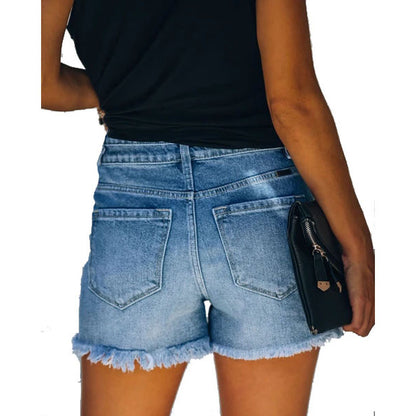 Dame høj talje jeans-shorts med vintage-look og detaljer Stilla
