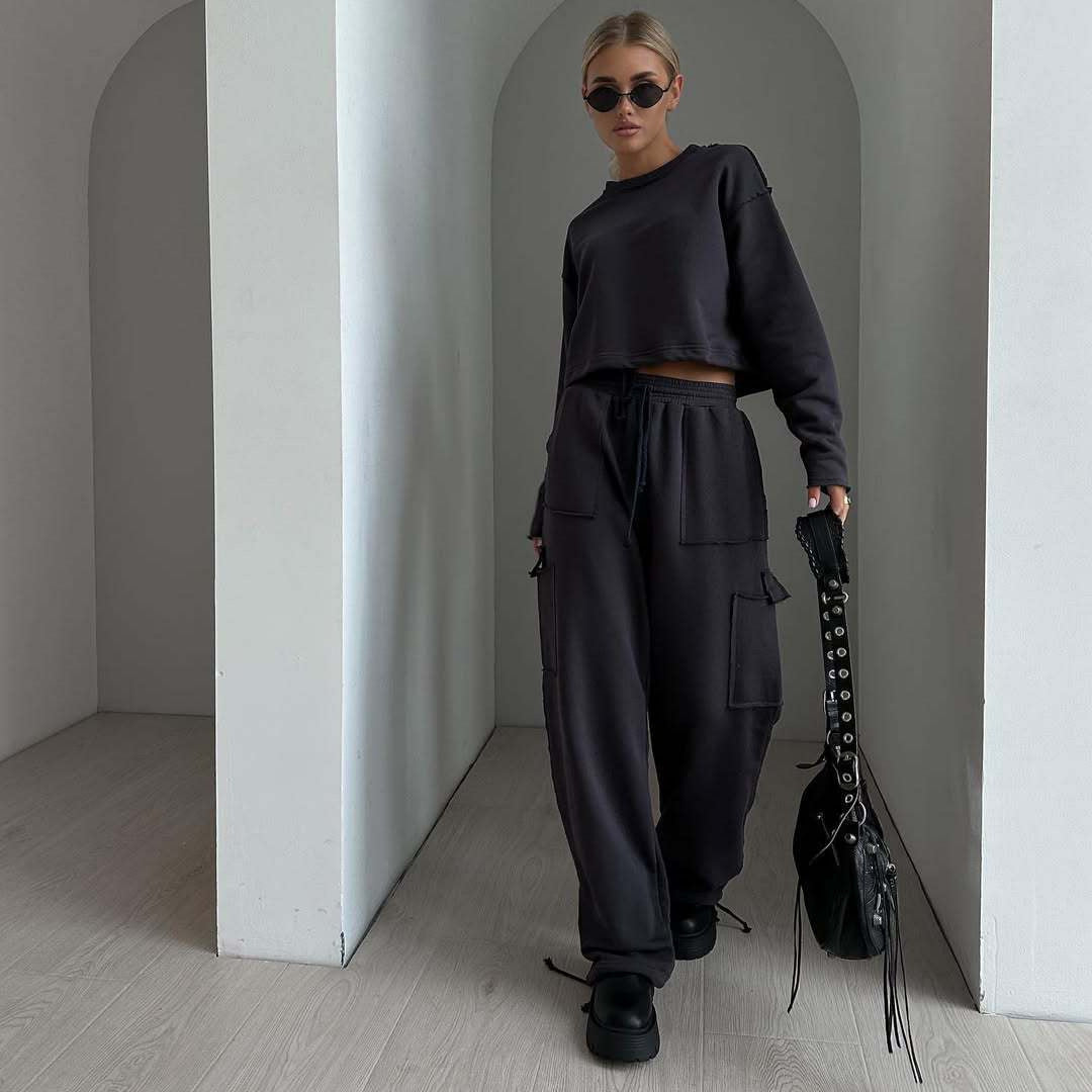 Dame afslappet og moderigtig cropped sweatshirt med snørrelse Stilla