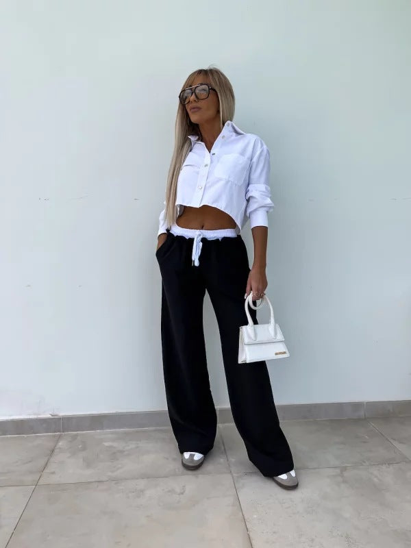 Dame afslappet cropped bluse med brede bukser stil