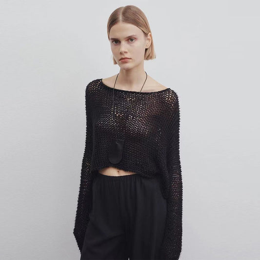 Dame afslappet Crop-Trøje lavet af let strik med brede ærmer Stilla