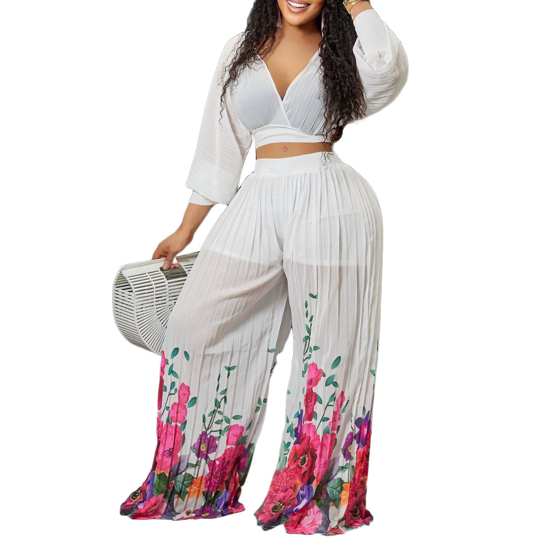 Dame elegant jumpsuit med voluminøse ærmer og blomstertryk Stilla