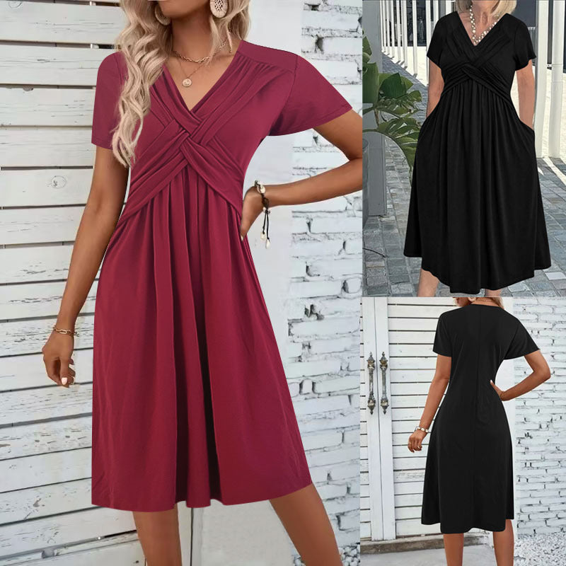 Dame Elegant Drejet Knoten Midi Kjole Stilla