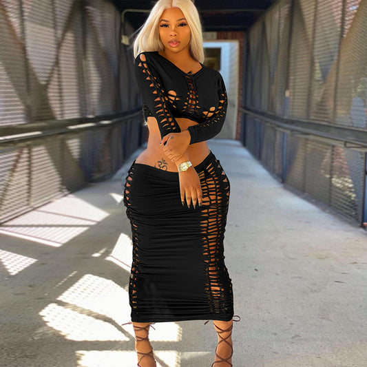 Dame Crop-Top og Maxi-Nederdel Sæt med Cut-Out-detaljer Stilla