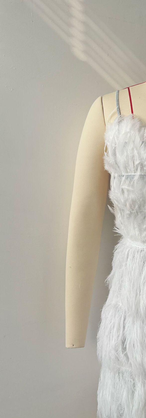 Dame Eksklusiv Mini-Kjole med Fjer og Gennemsigtige Detaljer Stilla