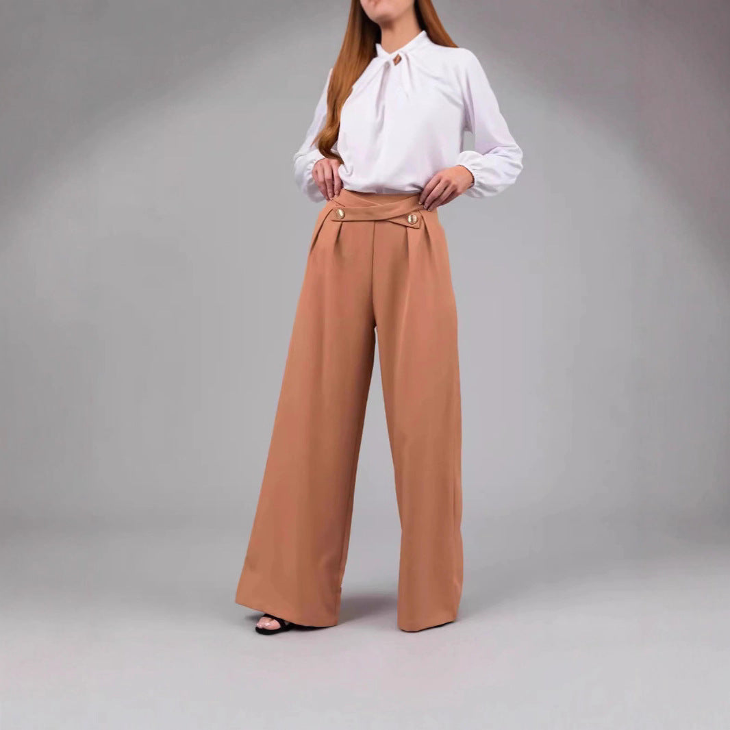 Dame elegant brede bukser med høj talje og sidelukninger Stilla