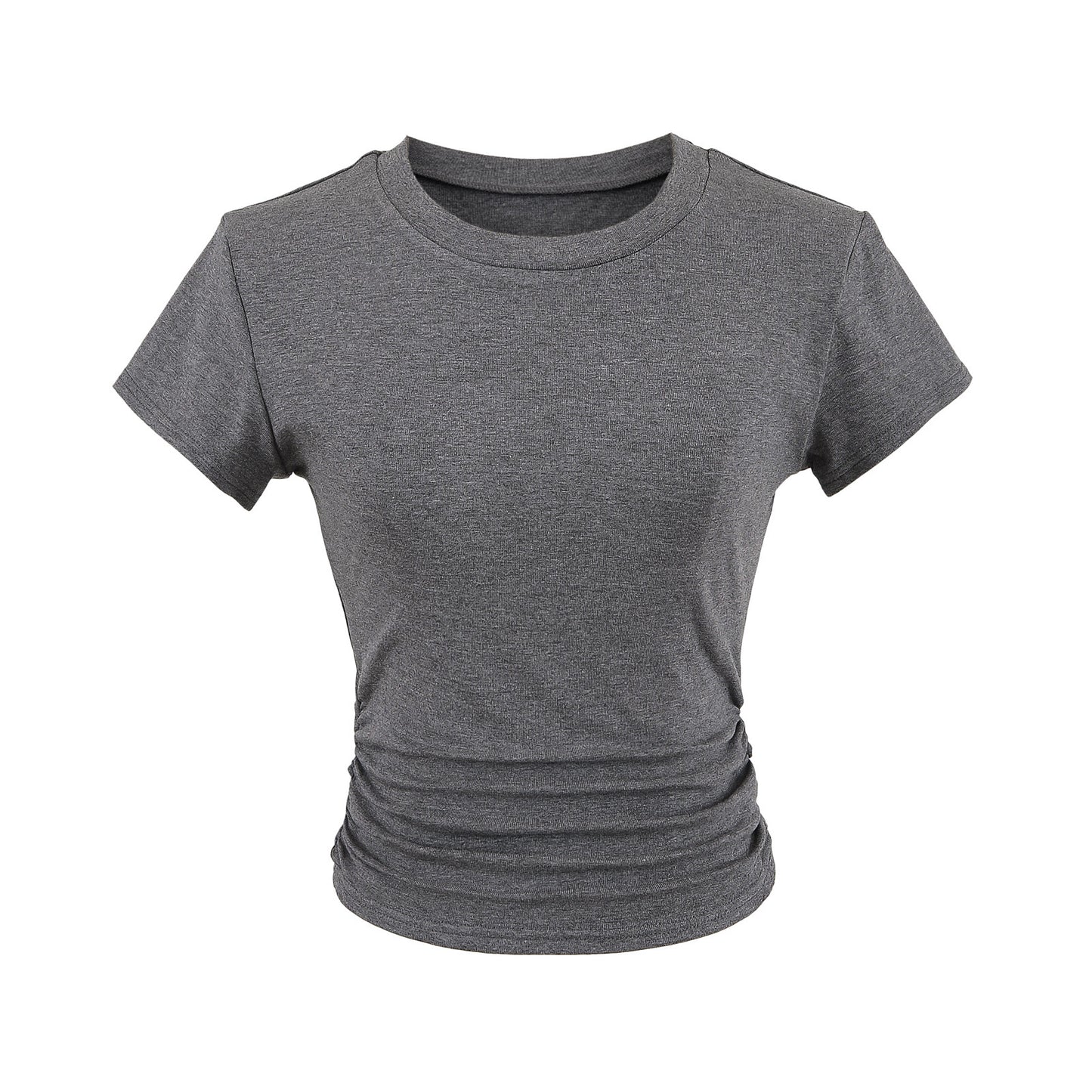 Dame afslappet kortærmet T-shirt med trendy rynkning Stilla