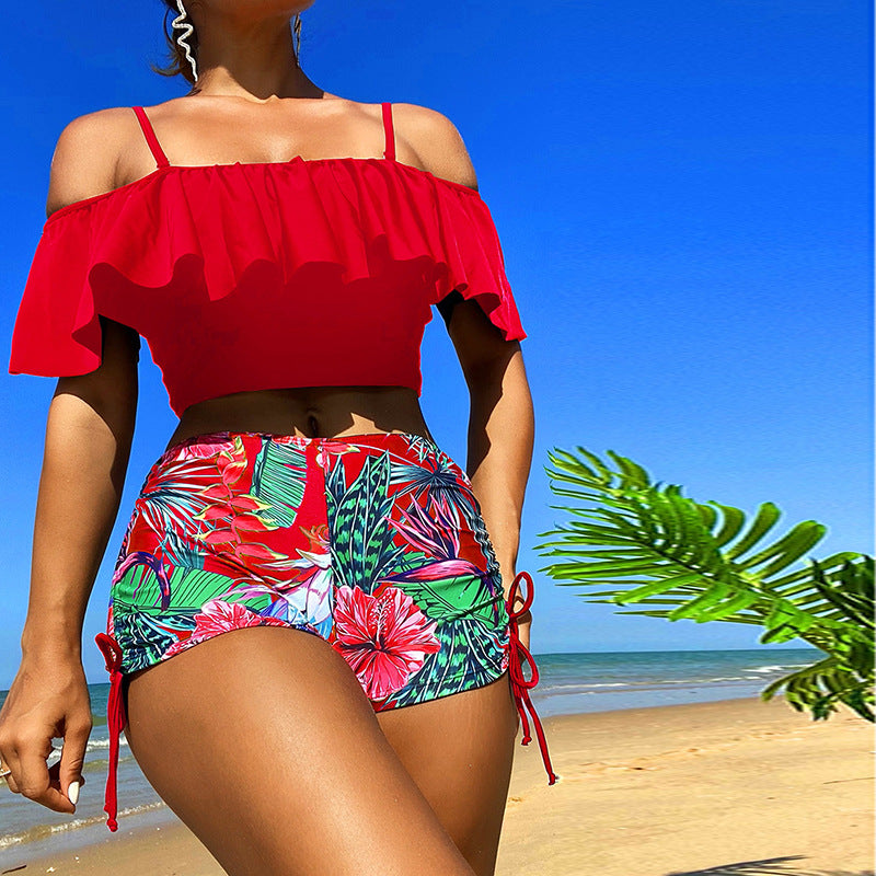 Dame Crop-Top og Shorts Badebeklædning-Sæt med glædeligt Blomster Mønster Stilla